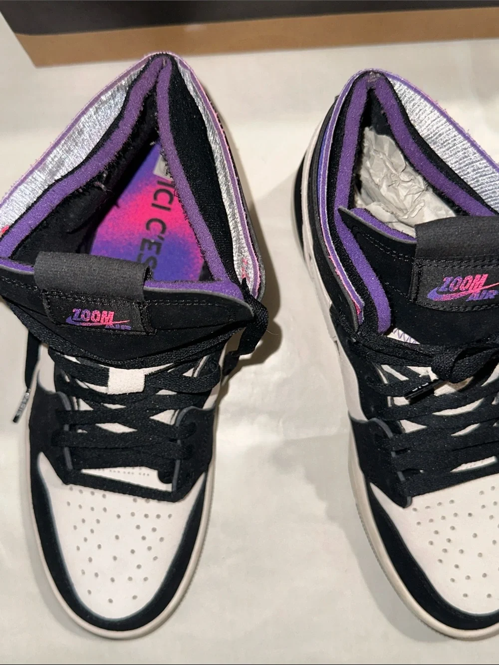 Nike PSG Jordan 1’s — Black, White & Purple Iridescent Swoosh